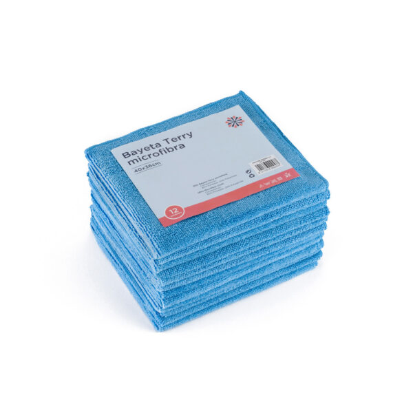 Bayeta microfibra Terry 40x36cm Pack 12u Azul, Amarilla, Verde y Rosa